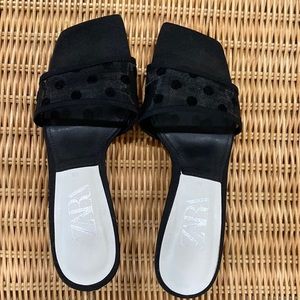 Black kitten heels , polka dot/mesh. Zara